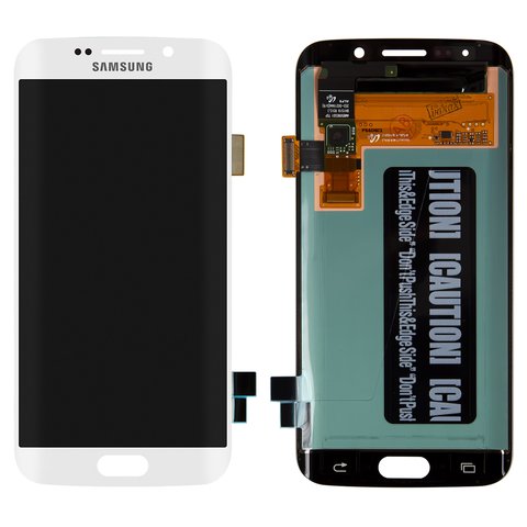 Дисплей для Samsung G925F Galaxy S6 EDGE, белый, без рамки, Оригинал переклеено стекло 