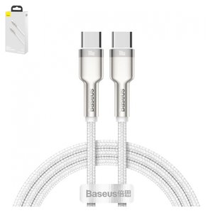 USB кабель Baseus Cafule Series Metal, 2xUSB тип C, 100 см, 100 Вт, білий, в нейлоновому обплетенні, #CATJK C02
