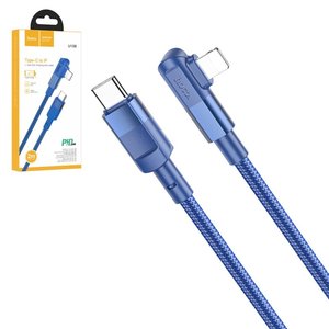 USB кабель Hoco U108, USB тип C, Lightning, 200 см, 20 Вт, синий, Г образный, в нейлоновой оплетке, #6931474764874