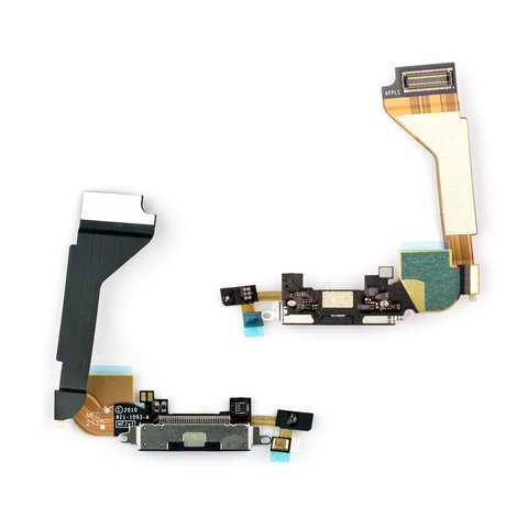 Flat Cable compatible with Apple iPhone 4, microphone, charge connector, black, with components 