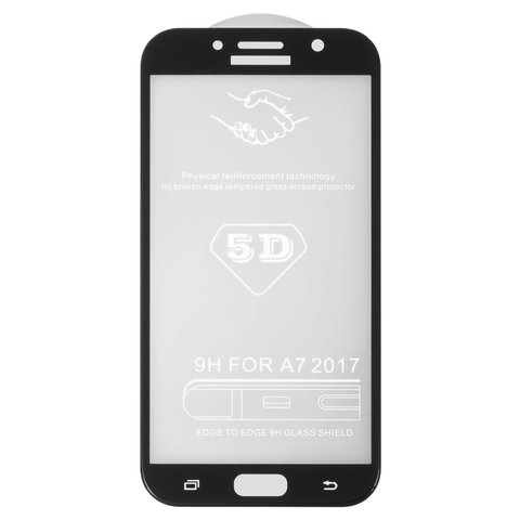 Vidrio de protección templado All Spares puede usarse con Samsung A720F Galaxy A7 2017 , 5D Full Glue, negro, capa de adhesivo se extiende sobre toda la superficie del vidrio