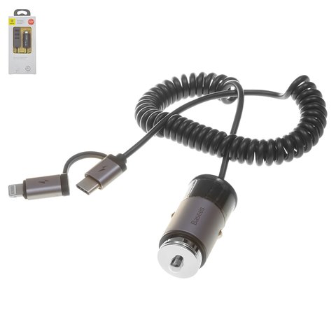 Автомобильное зарядное устройство Baseus F629 1, 12 В, USB выход 5В 2,4А , серое, c кабелем, 12 Вт, #CCALL EL0G