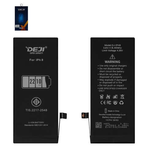 Batería Deji puede usarse con Apple iPhone 8, Li ion, 3.8 V, 2210 mAh, mayor capacidad, original IC