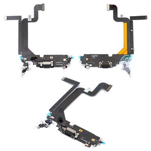 Cable flex puede usarse con iPhone 14 Pro Max, del conector de carga, negro, con micrófono, con componentes, Original PRC 