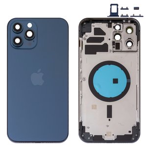 Housing compatible with iPhone 12 Pro Max, dark blue, with SIM card holders, with side buttons, pacific blue 