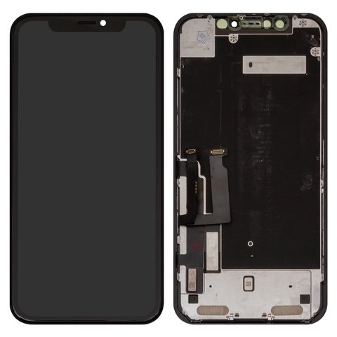 Pantalla LCD puede usarse con iPhone XR, negro, con marco, vidrio reemplazado, con plásticos de cámara y sensor de acercamiento, Toshiba Sharp version