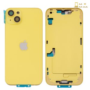 Housing compatible with iPhone 14 Plus, yellow, with SIM card holders, with side buttons, Original PRC , EU Version, yellow 