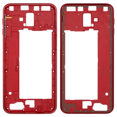 Housing Middle Part compatible with Samsung J610 Galaxy J6+, red, with side button 