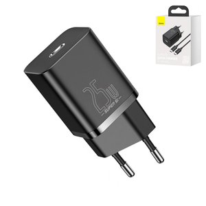 Adaptador de red Baseus Super Si, 25 W, Quick Charge, negro, con cable USB tipo C USB tipo C, 1 puerto, #TZCCSUP L01