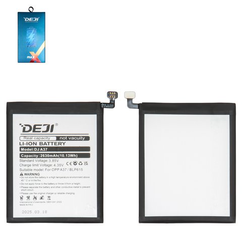 Batería Deji BLP615 puede usarse con Oppo A35, A37, Li ion, 3.8 V, 2630 mAh