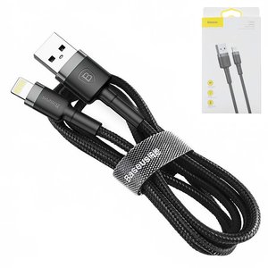 USB кабель Baseus Cafule, USB тип A, Lightning, 100 см, 2,4 А, чорний, в нейлоновому обплетенні, #CALKLF BG1
