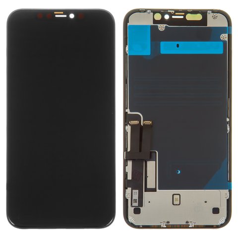 Дисплей для iPhone 11, чорний, із сенсорним екраном, з рамкою, з захисним екраном дисплея, PRC, #Self welded OEM