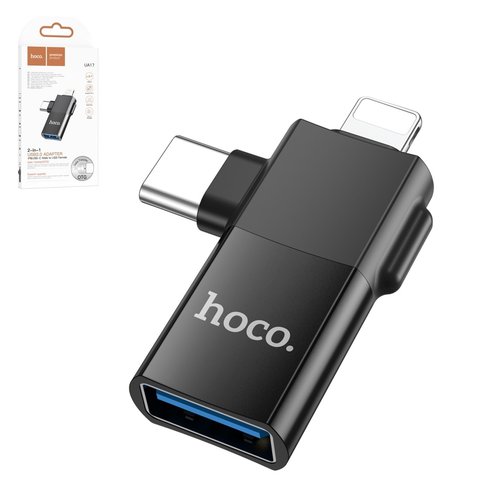 Адаптер Hoco UA17, USB тип C, USB тип A, Lightning, чорний, 2 in 1, #6942007602303
