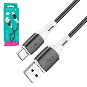 USB кабель Borofone BX79, USB тип C, USB тип A, 100 см, 3 A, чорний, силіконовий, #6974443384789