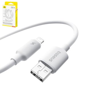 USB кабель Baseus Foamed Silicone, USB тип A, Lightning, 100 см, 2,4 А, белый, #E0426901